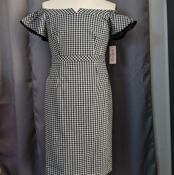 Nanette Lepore Off the Shoulder Gingham Dress sz10 - Picture 3 of 7